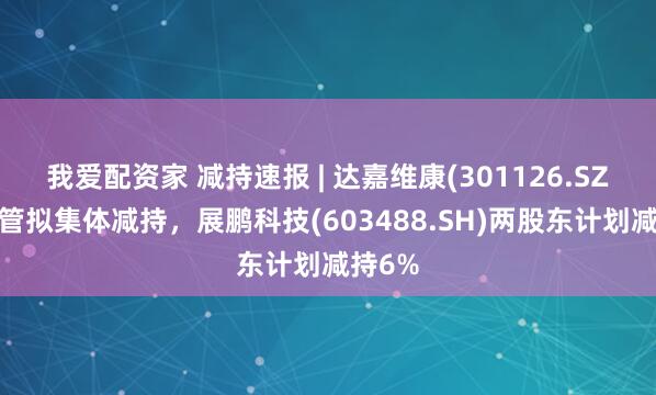 我爱配资家 减持速报 | 达嘉维康(301126.SZ)多高管拟集体减持，展鹏科技(603488.SH)两股东计划减持6%